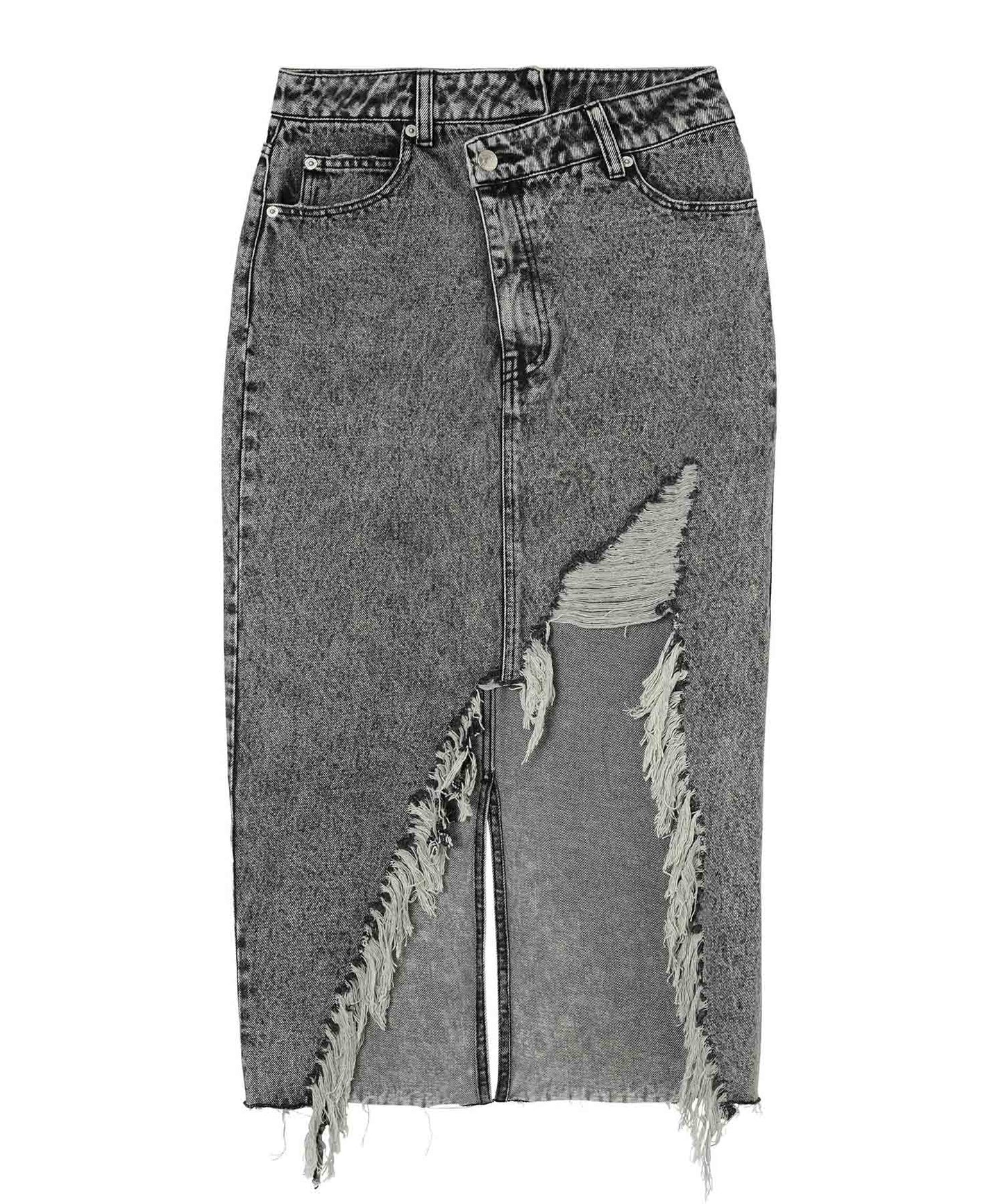 DISTRESSED DENIM SKIRT