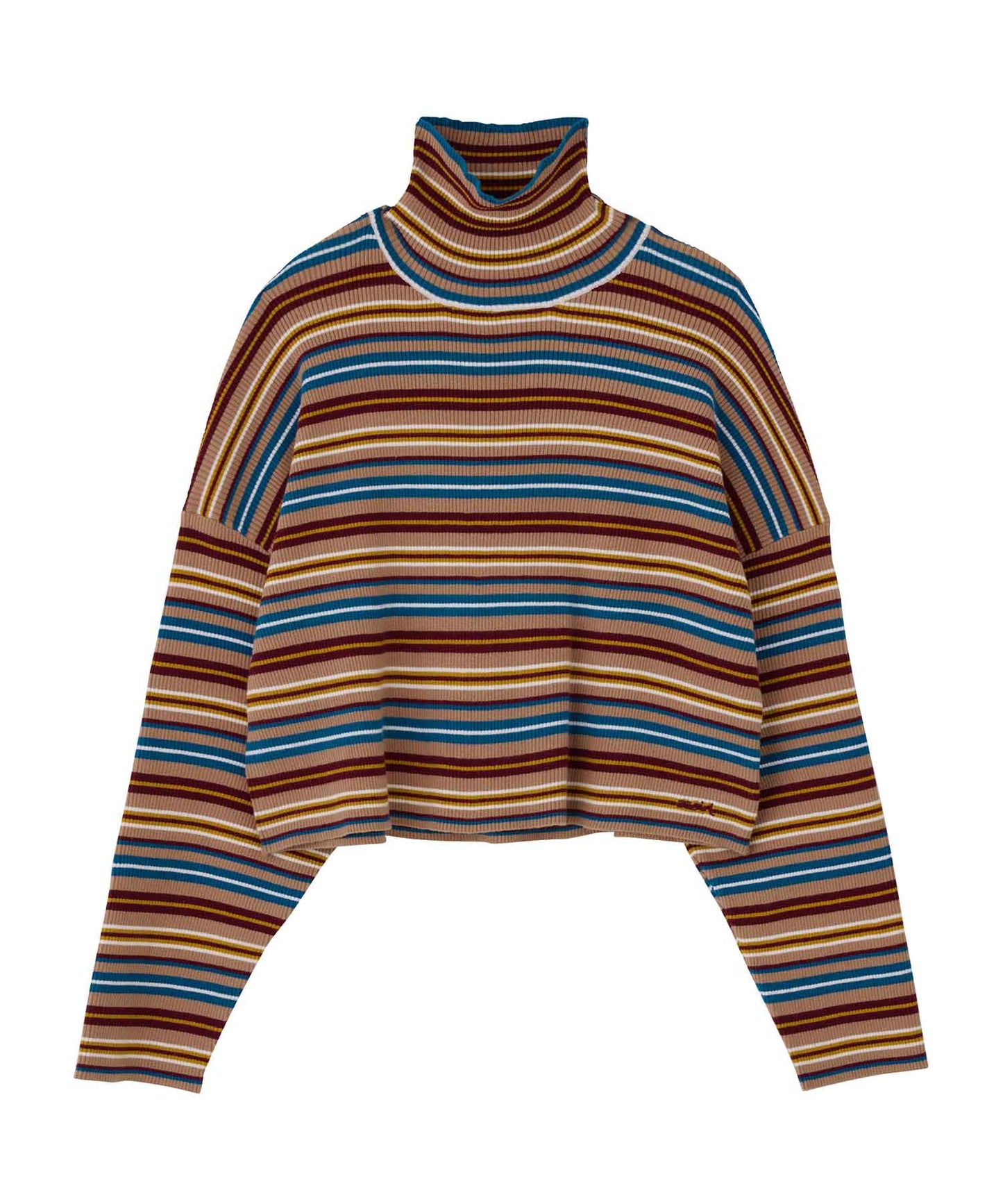STRIPED HIGH NECK KNIT TOP