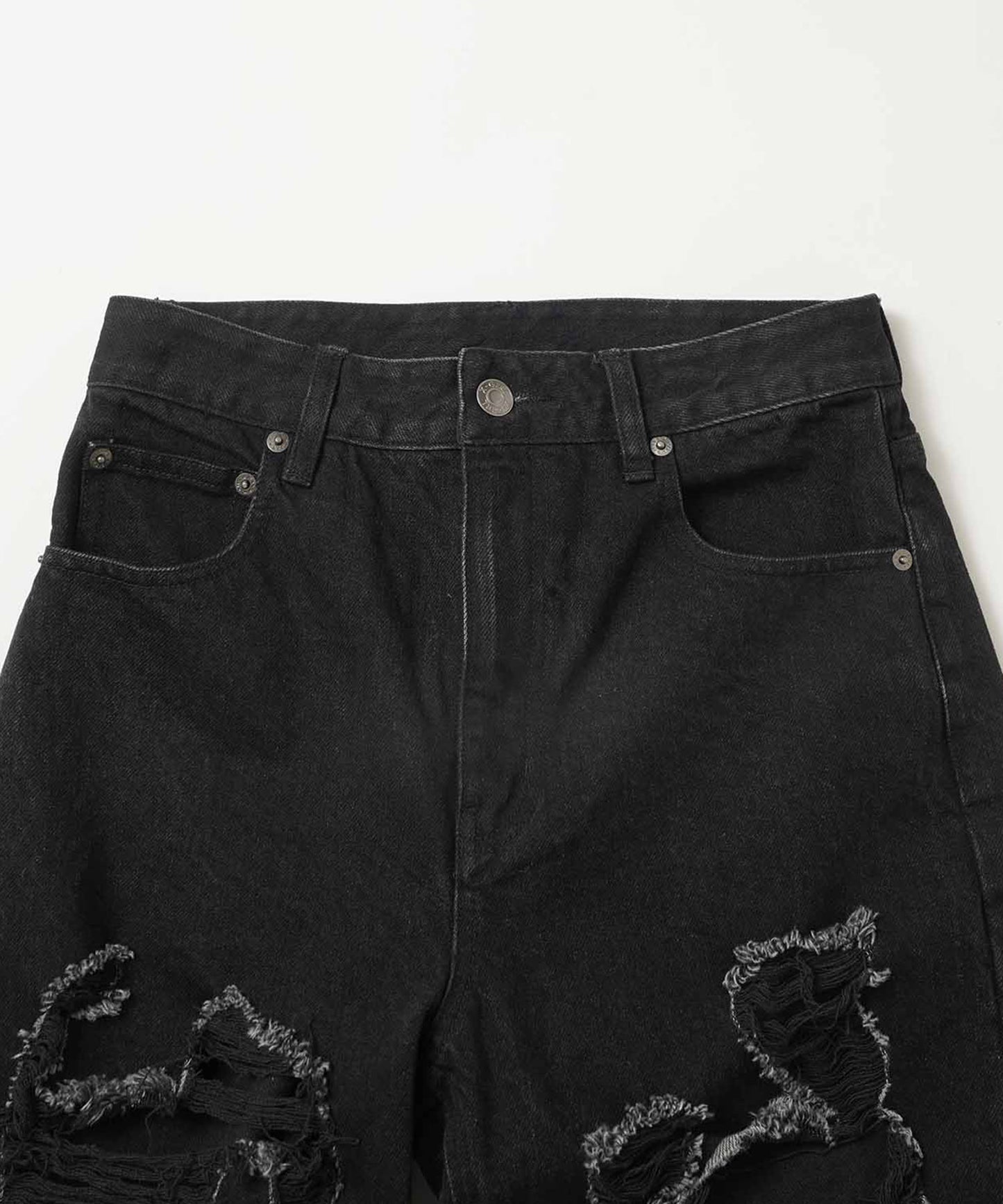 DISTRESSED ROLL UP DENIM PANTS