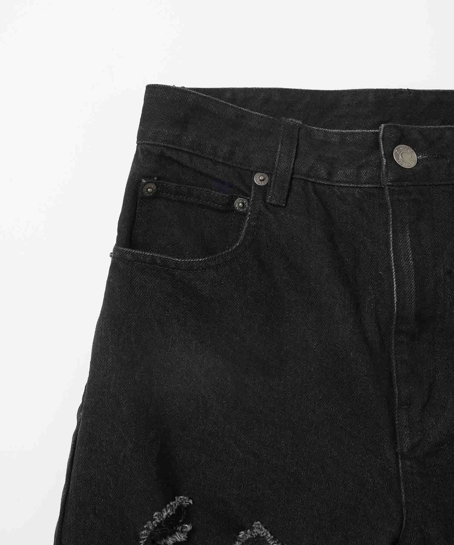 DISTRESSED ROLL UP DENIM PANTS