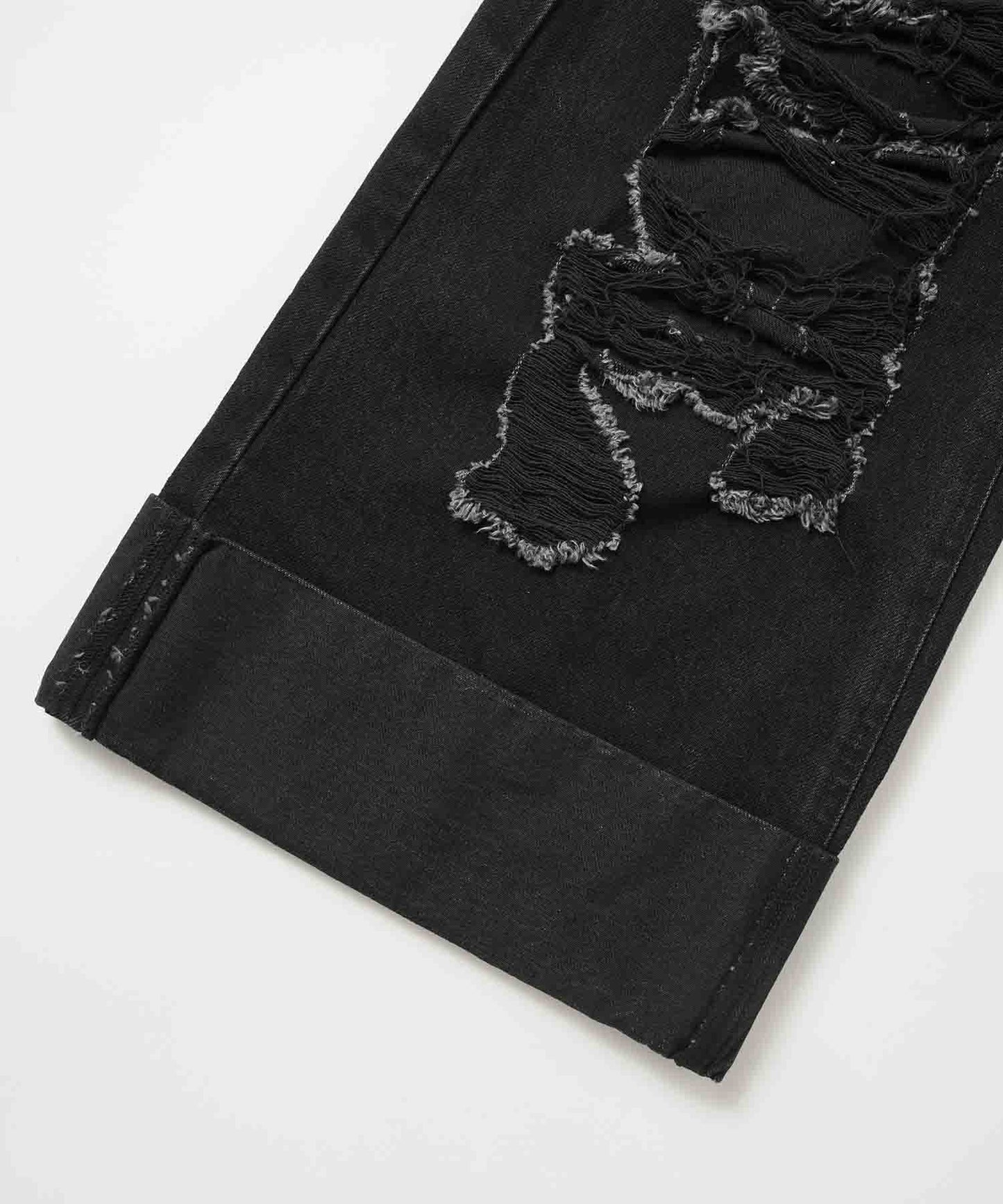 DISTRESSED ROLL UP DENIM PANTS
