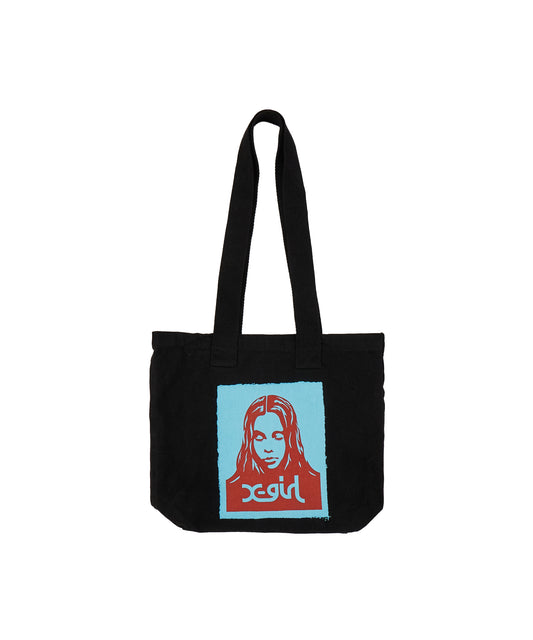 FACE POSTER WASHED DENIM TOTE BAG