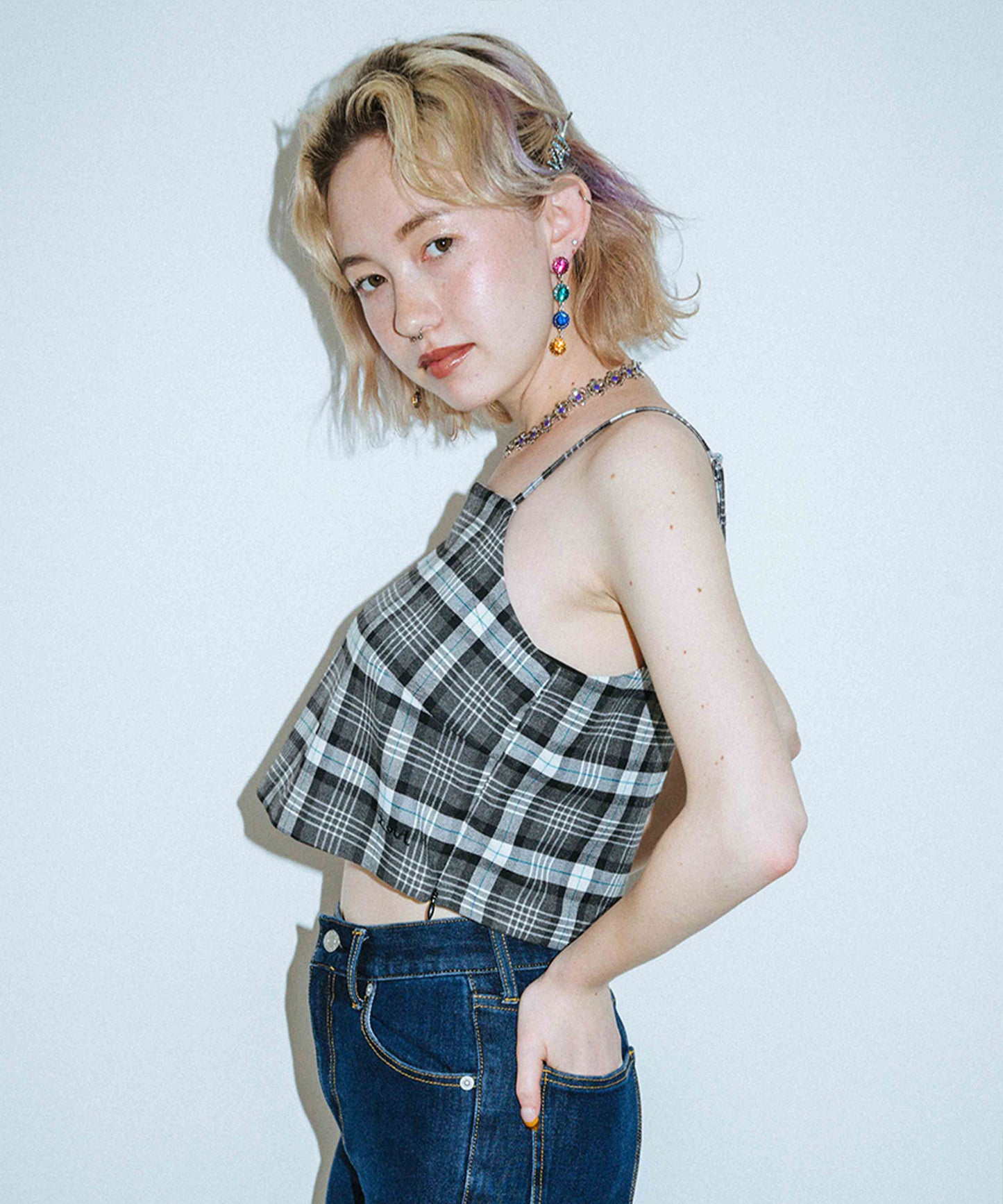 PLAID CAMISOLE, TOPS, X-Girl