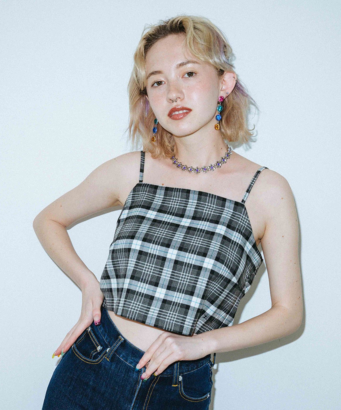 PLAID CAMISOLE, TOPS, X-Girl
