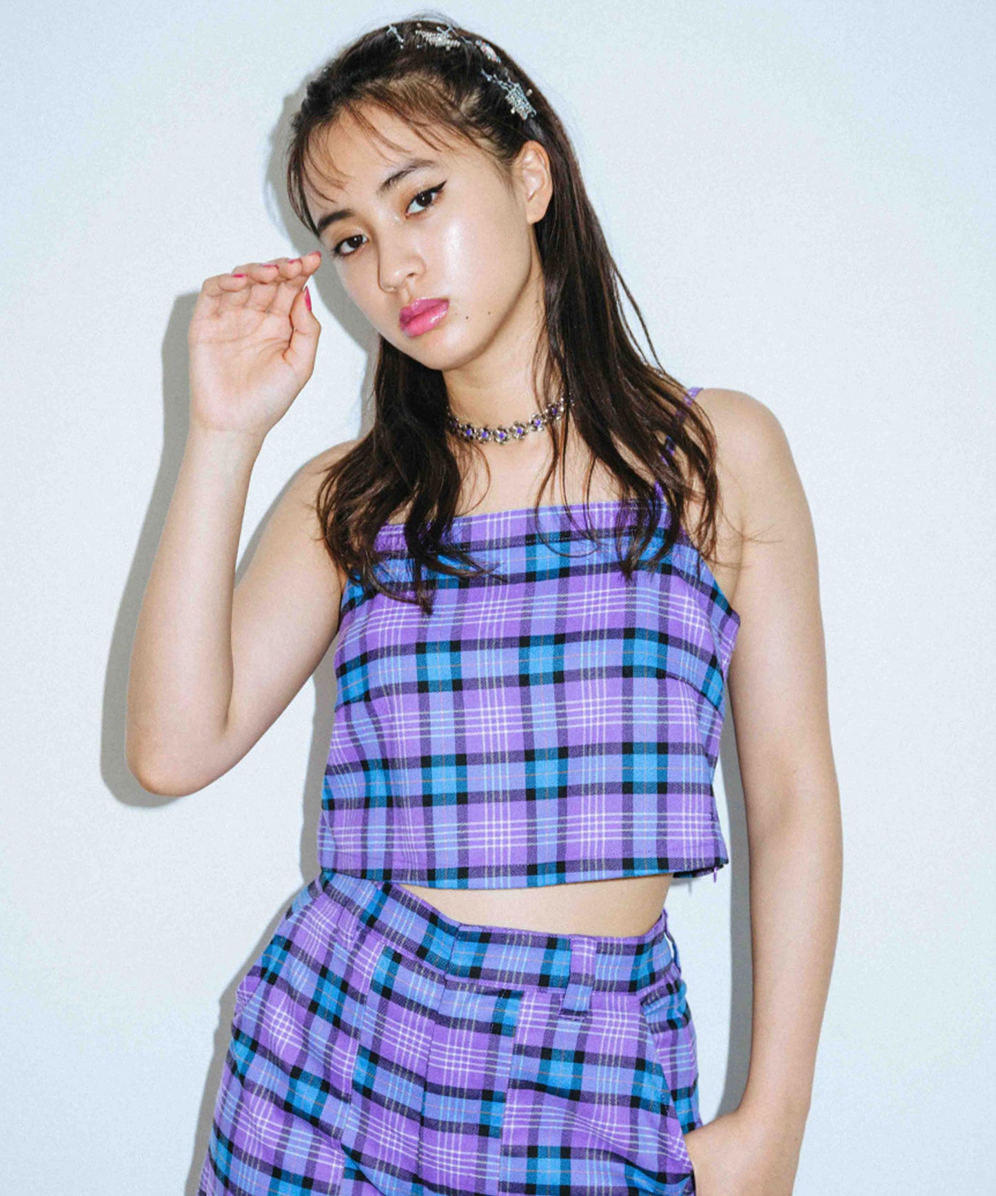 PLAID CAMISOLE, TOPS, X-Girl