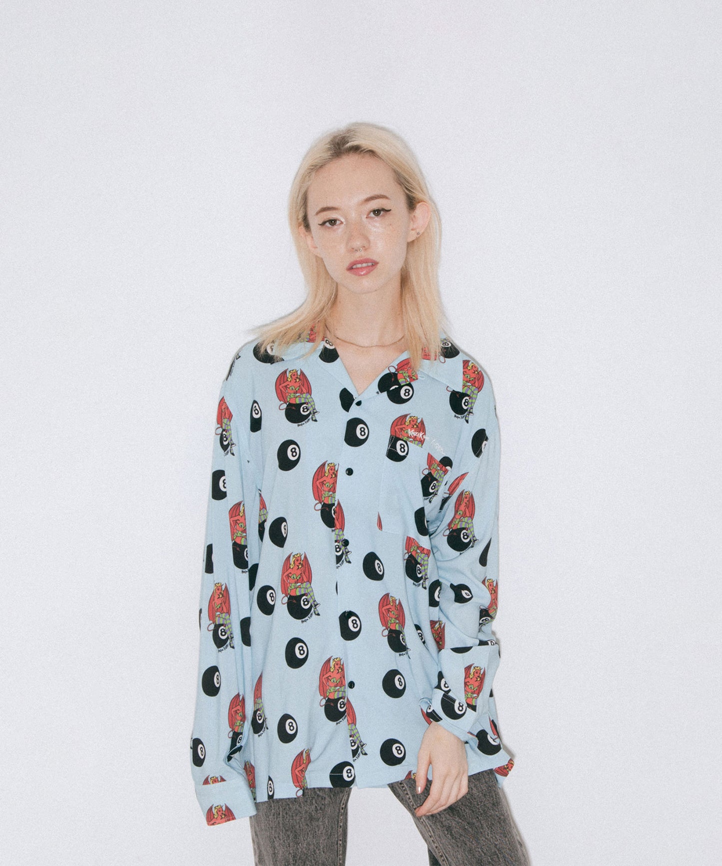 X-girl × KOZIK DEVIL GIRL OPEN COLLAR SHIRT