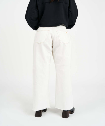 KNEE SLIT WIDE LEG DENIM PANTS
