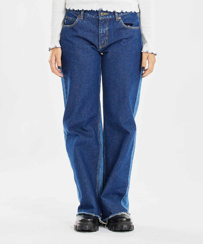 2-TONE LOW-RISE DENIM PANTS