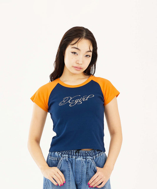 RHINESTONE LOGO S/S RAGLAN BABY TEE
