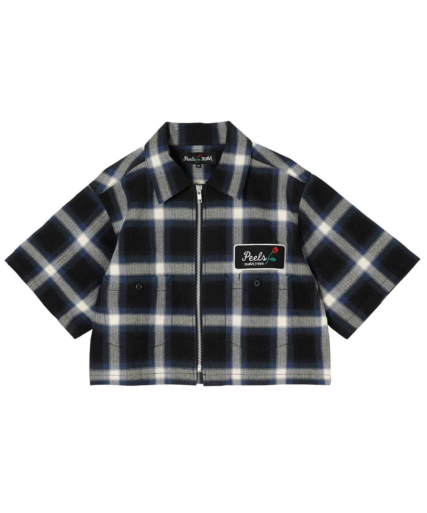 X-girl x Peels PLAID ZIP UP CROPPED SHIRT