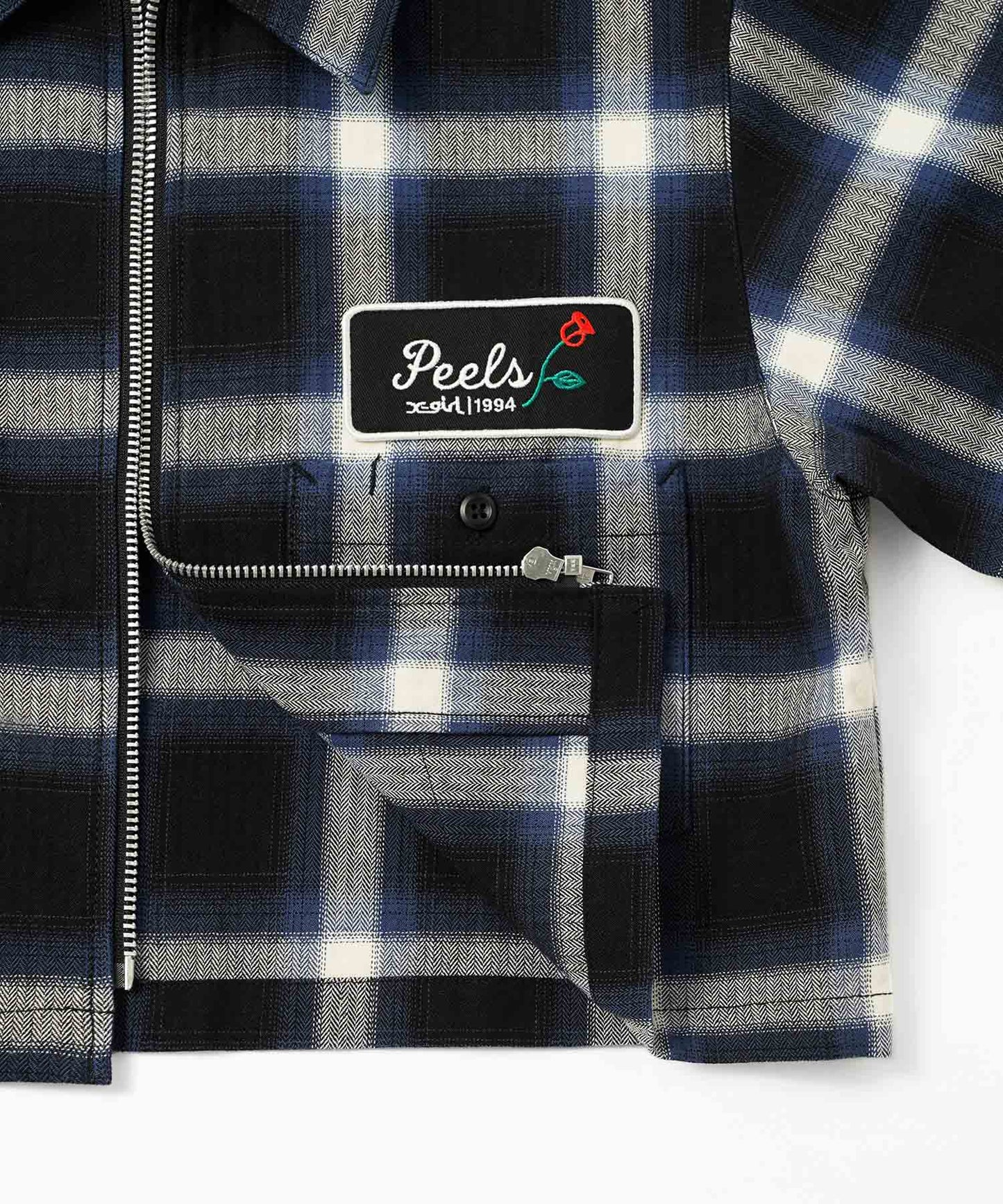 X-girl x Peels PLAID ZIP UP CROPPED SHIRT