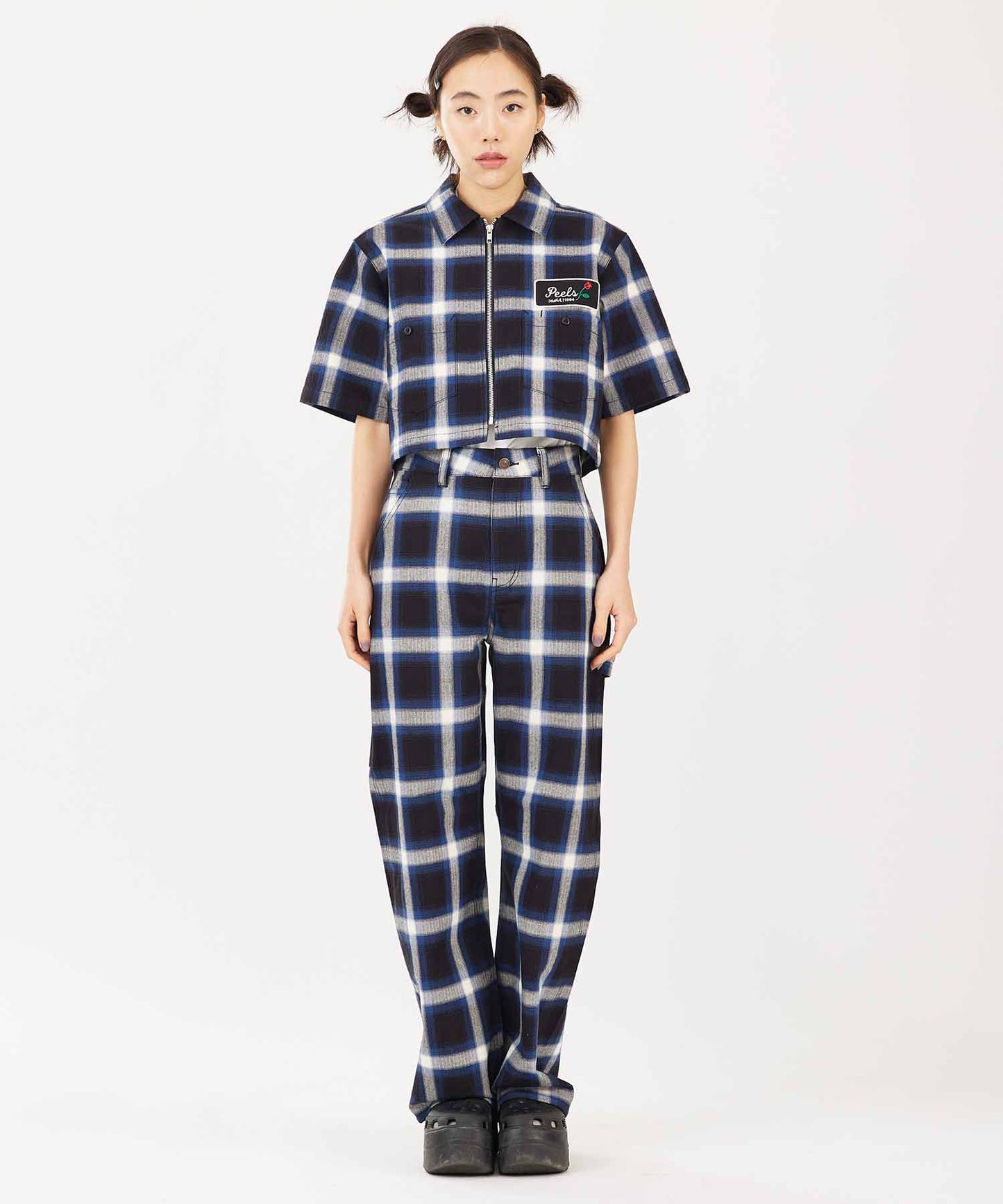 X-girl x Peels PLAID ZIP UP CROPPED SHIRT