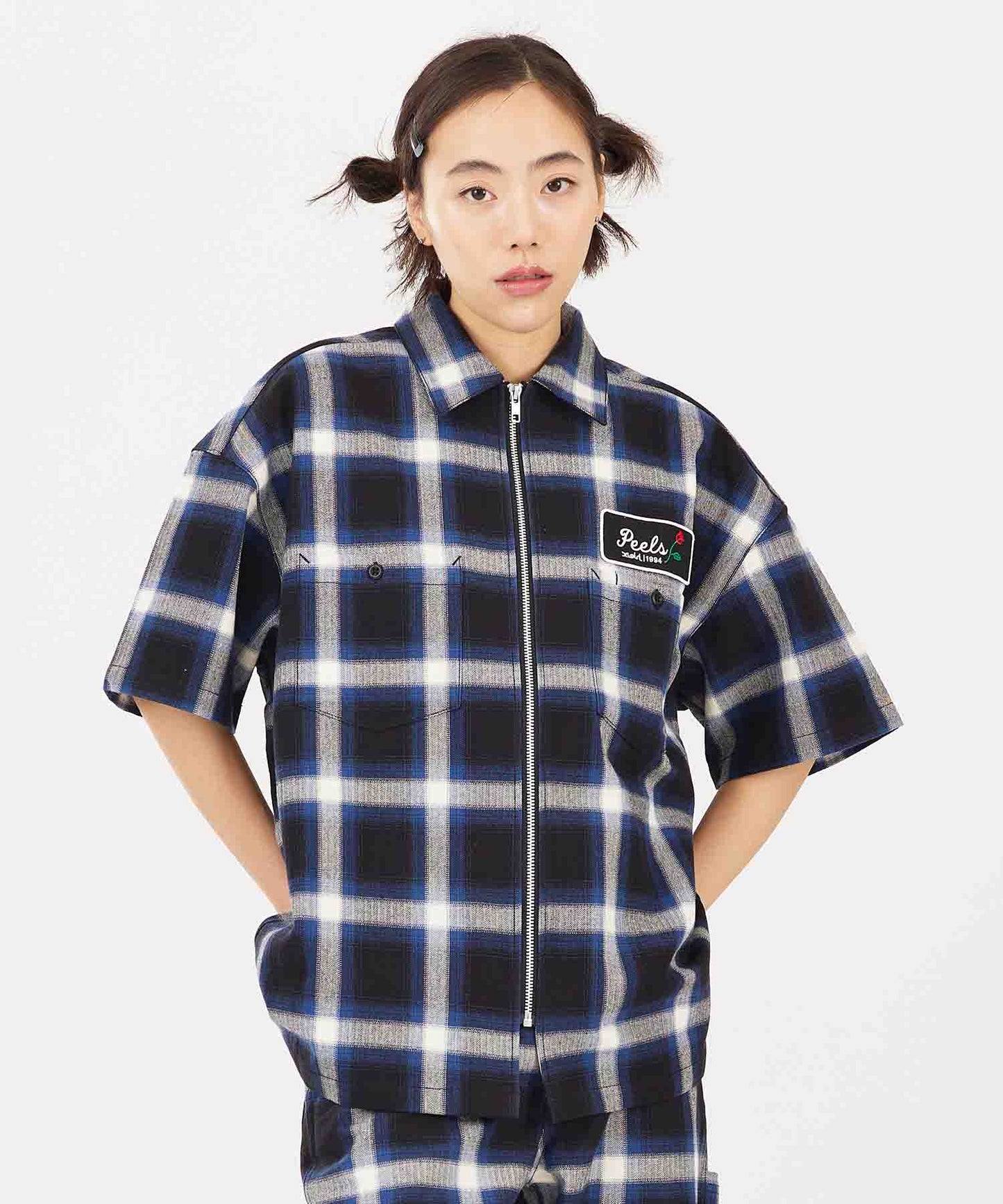 X-girl x Peels PLAID ZIP UP SHIRT