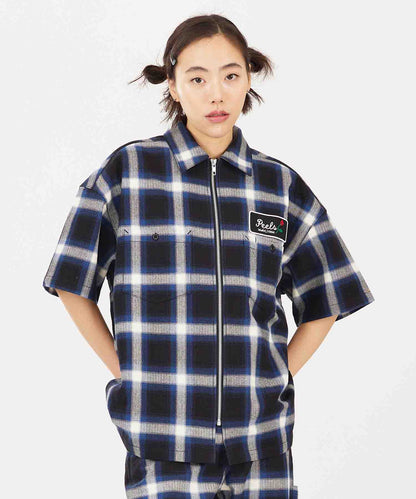 X-girl x Peels PLAID ZIP UP SHIRT