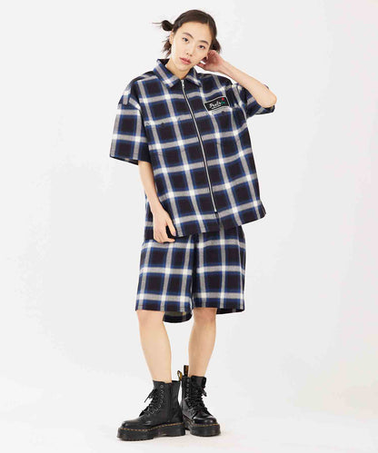 X-girl x Peels PLAID ZIP UP SHIRT
