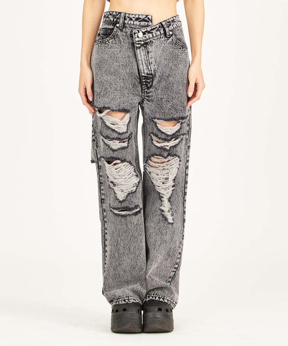 DISTRESSED DENIM PANTS