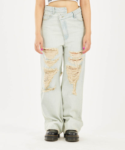 DISTRESSED DENIM PANTS