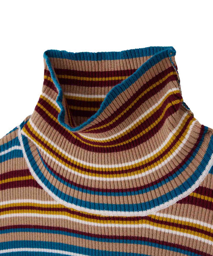 STRIPED HIGH NECK KNIT TOP