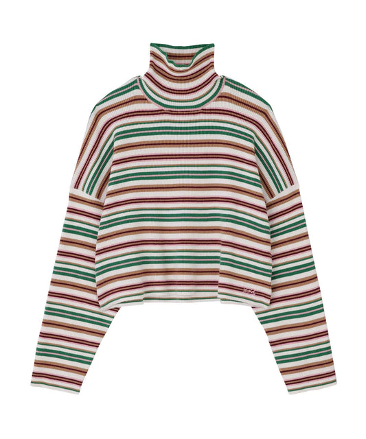STRIPED HIGH NECK KNIT TOP