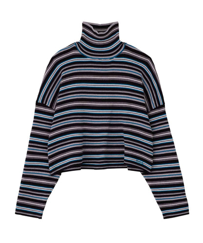 STRIPED HIGH NECK KNIT TOP