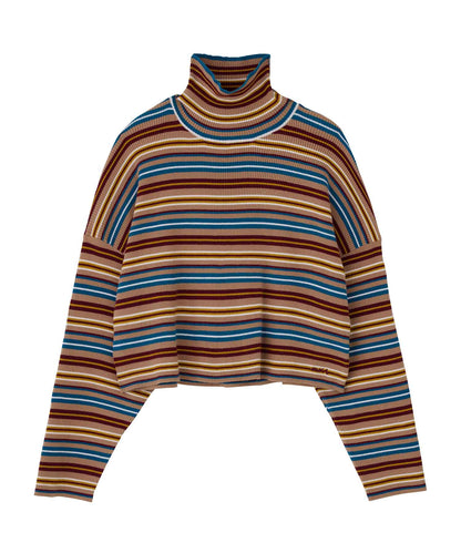 STRIPED HIGH NECK KNIT TOP