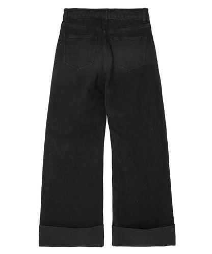 DISTRESSED ROLL UP DENIM PANTS