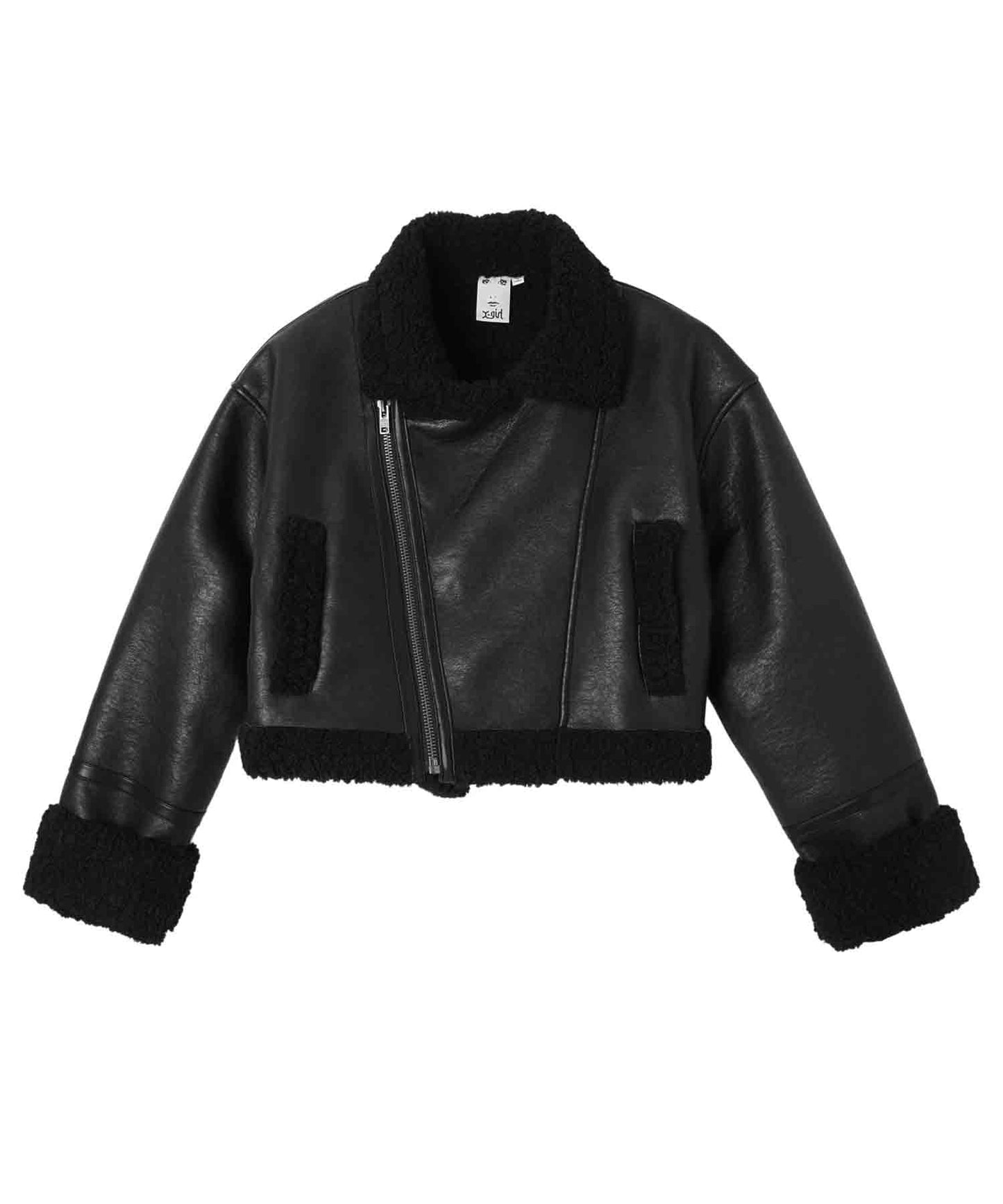 CROPPED FAUX MOUTON RIDER'S JACKET
