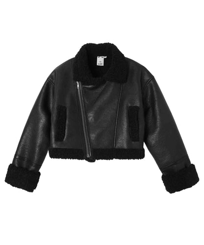 CROPPED FAUX MOUTON RIDER'S JACKET