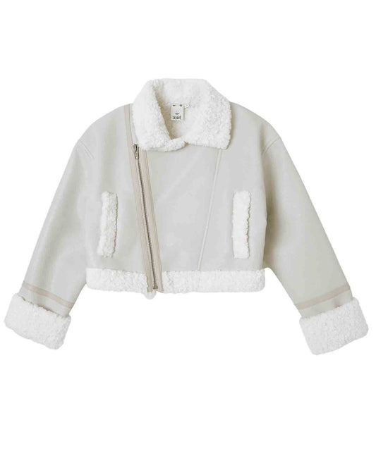 CROPPED FAUX MOUTON RIDER'S JACKET