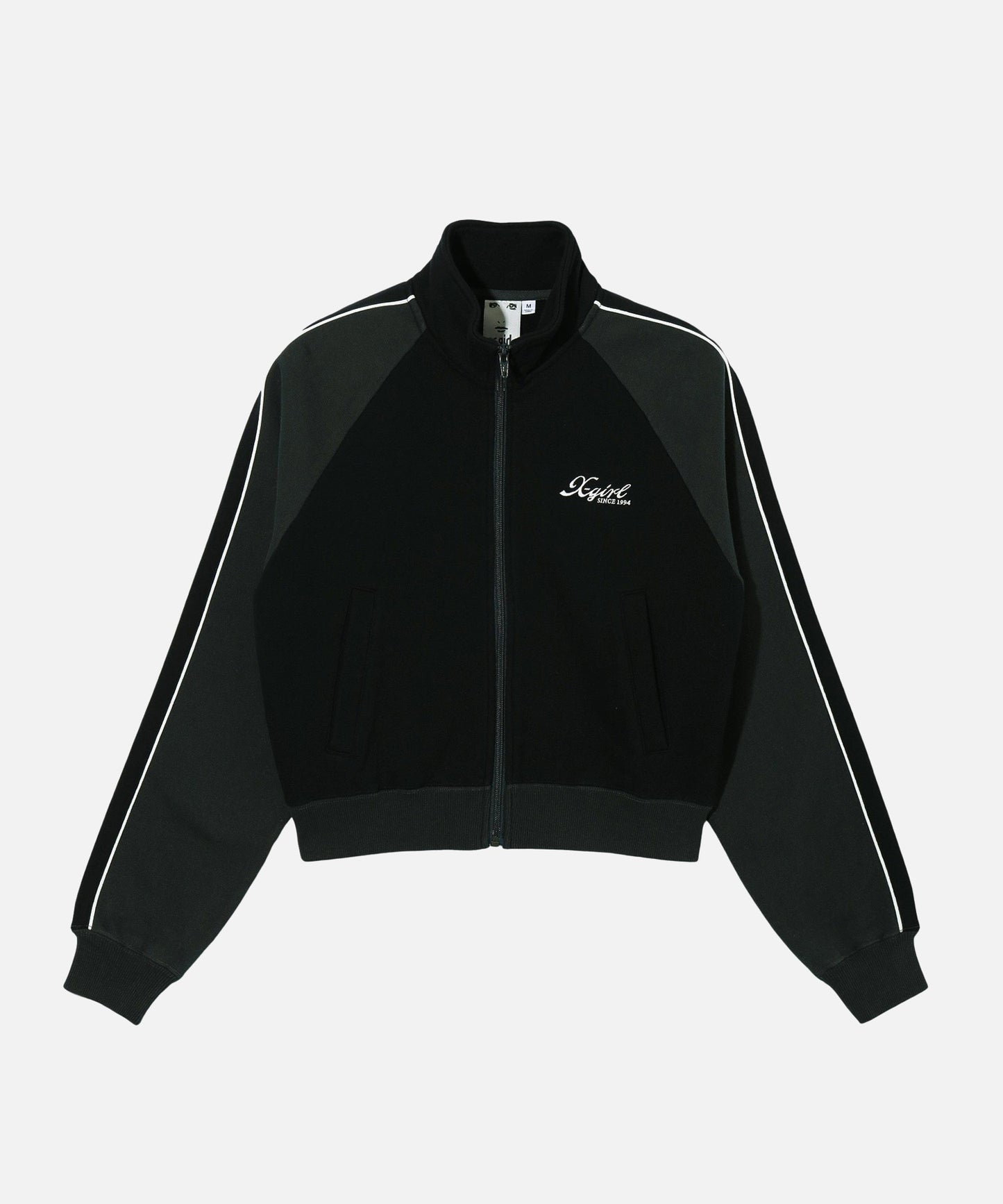 STRIPED SLEEVE COMPACT ZIP UP SWEATSHIRT