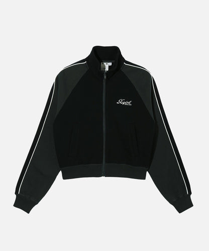 STRIPED SLEEVE COMPACT ZIP UP SWEATSHIRT