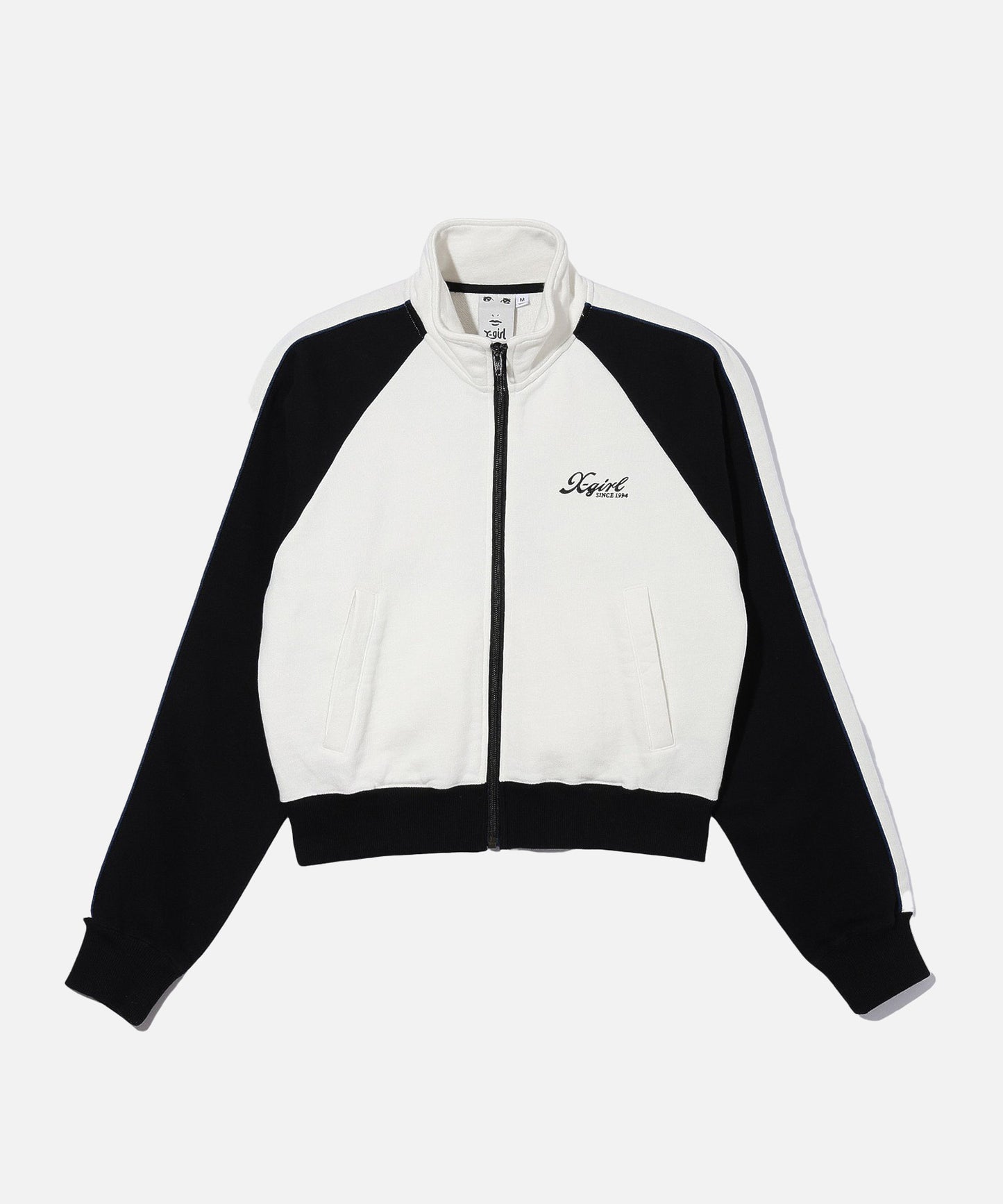 STRIPED SLEEVE COMPACT ZIP UP SWEATSHIRT