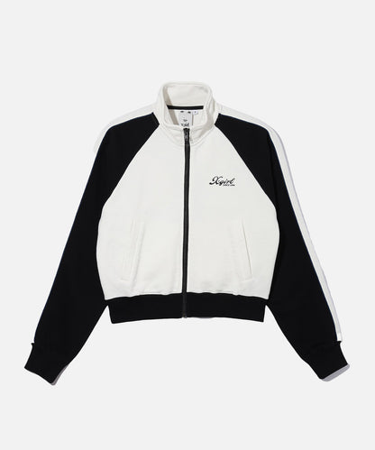 STRIPED SLEEVE COMPACT ZIP UP SWEATSHIRT