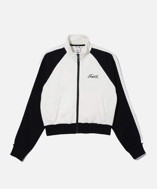 STRIPED SLEEVE COMPACT ZIP UP SWEATSHIRT