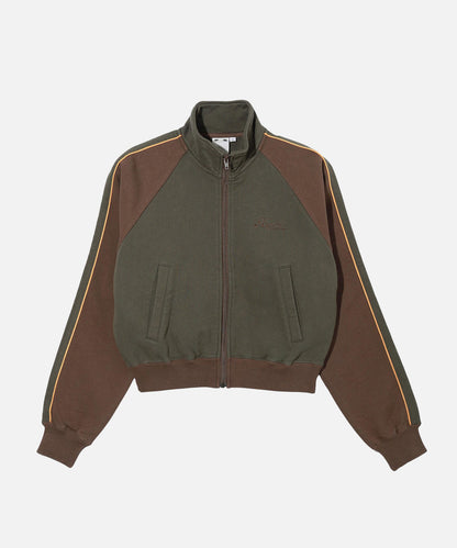 STRIPED SLEEVE COMPACT ZIP UP SWEATSHIRT