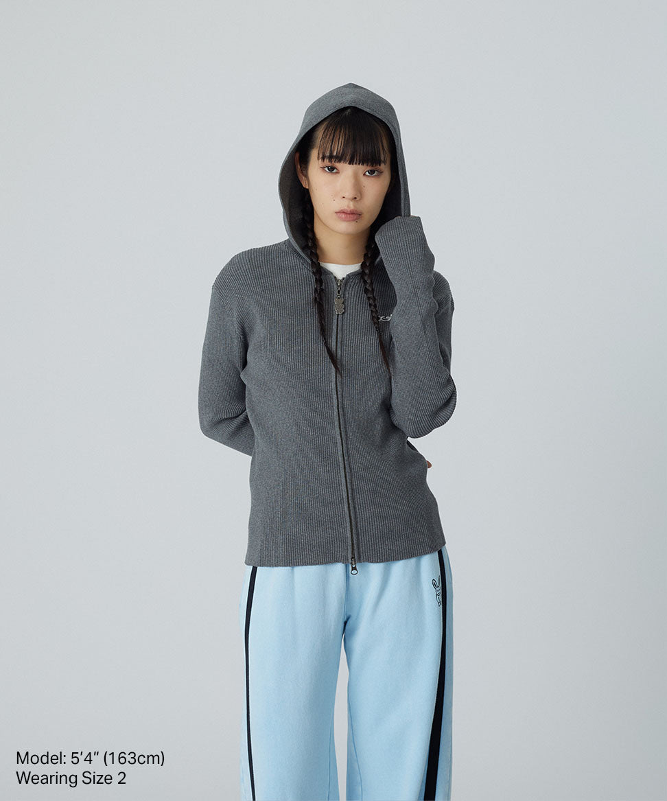 Rib-Knit Zip Hoodie