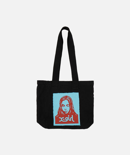 FACE POSTER WASHED DENIM TOTE BAG