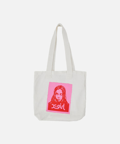 FACE POSTER WASHED DENIM TOTE BAG