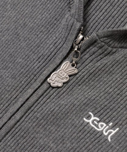 Rib-Knit Zip Hoodie
