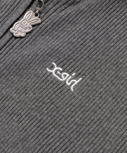 Rib-Knit Zip Hoodie