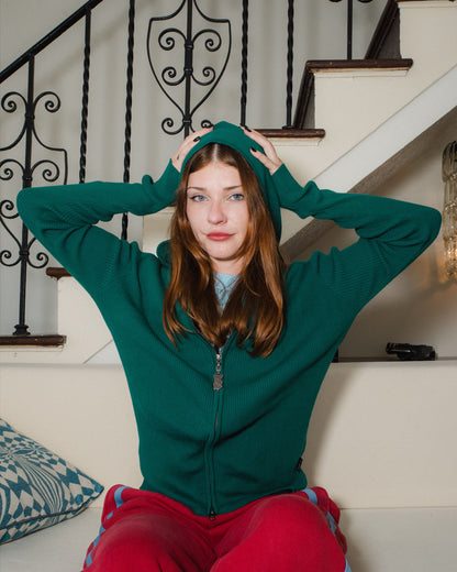 Rib-Knit Zip Hoodie