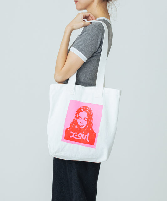 FACE POSTER WASHED DENIM TOTE BAG