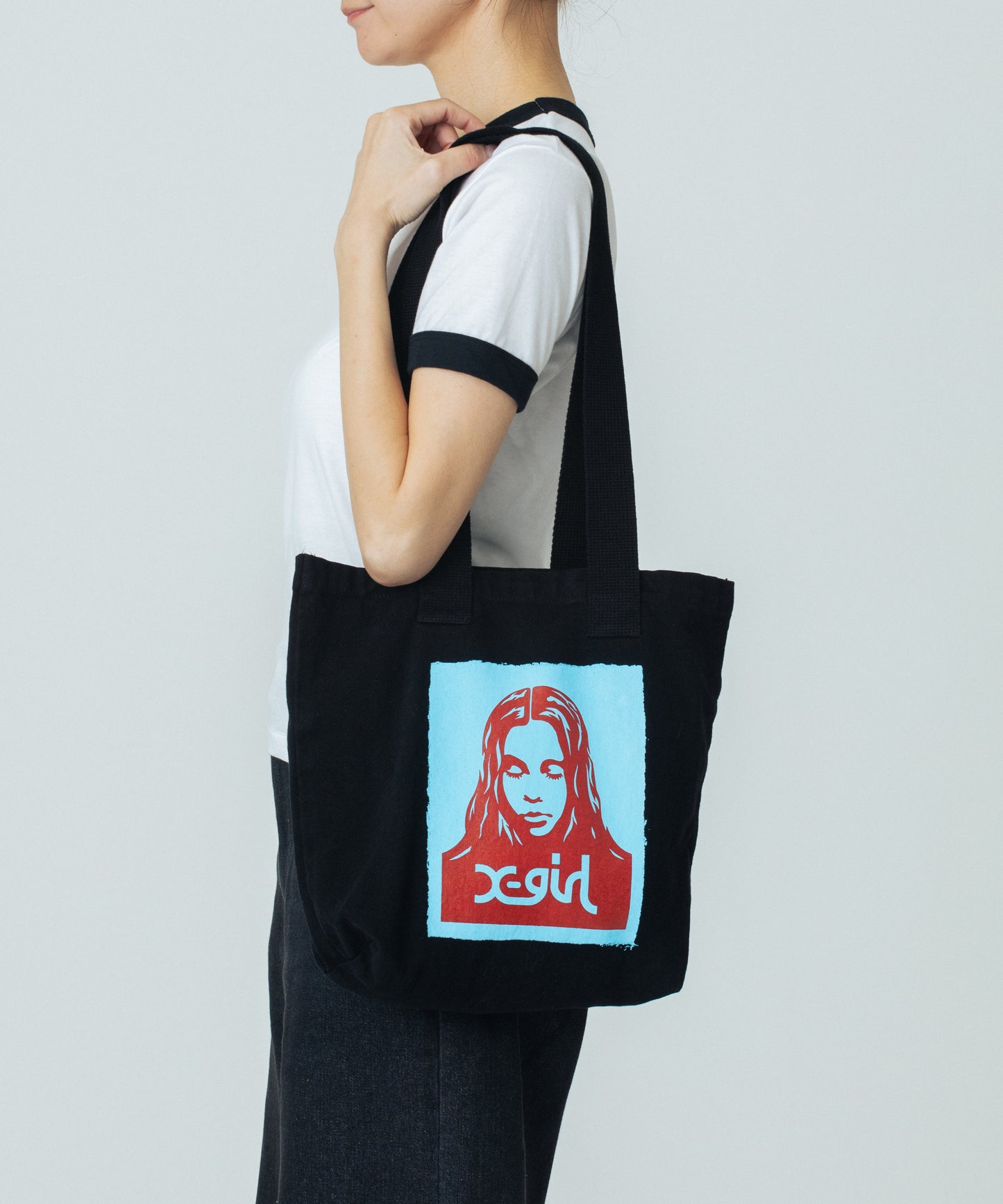 FACE POSTER WASHED DENIM TOTE BAG
