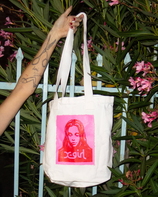 FACE POSTER WASHED DENIM TOTE BAG