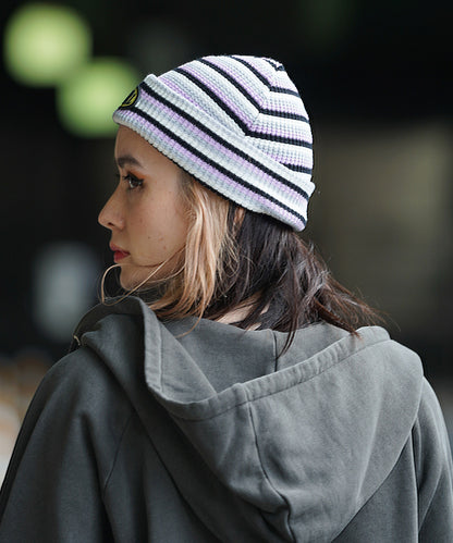 STRIPED WAFFLE KNIT CAP