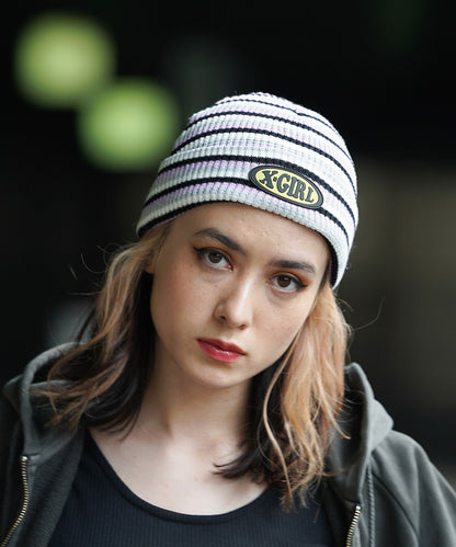 STRIPED WAFFLE KNIT CAP