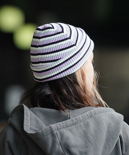 STRIPED WAFFLE KNIT CAP