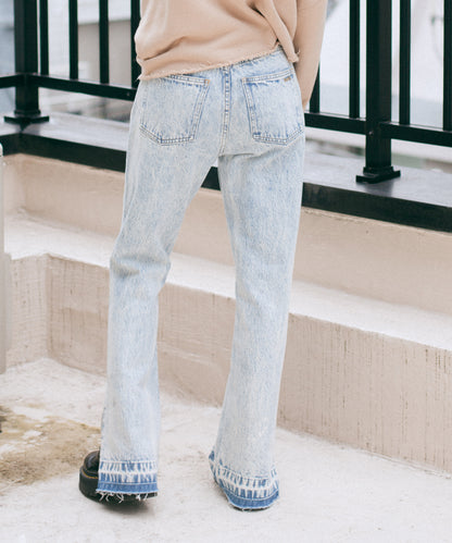 CHEMICAL WASH SIDE SLIT FLARED DENIM PANTS