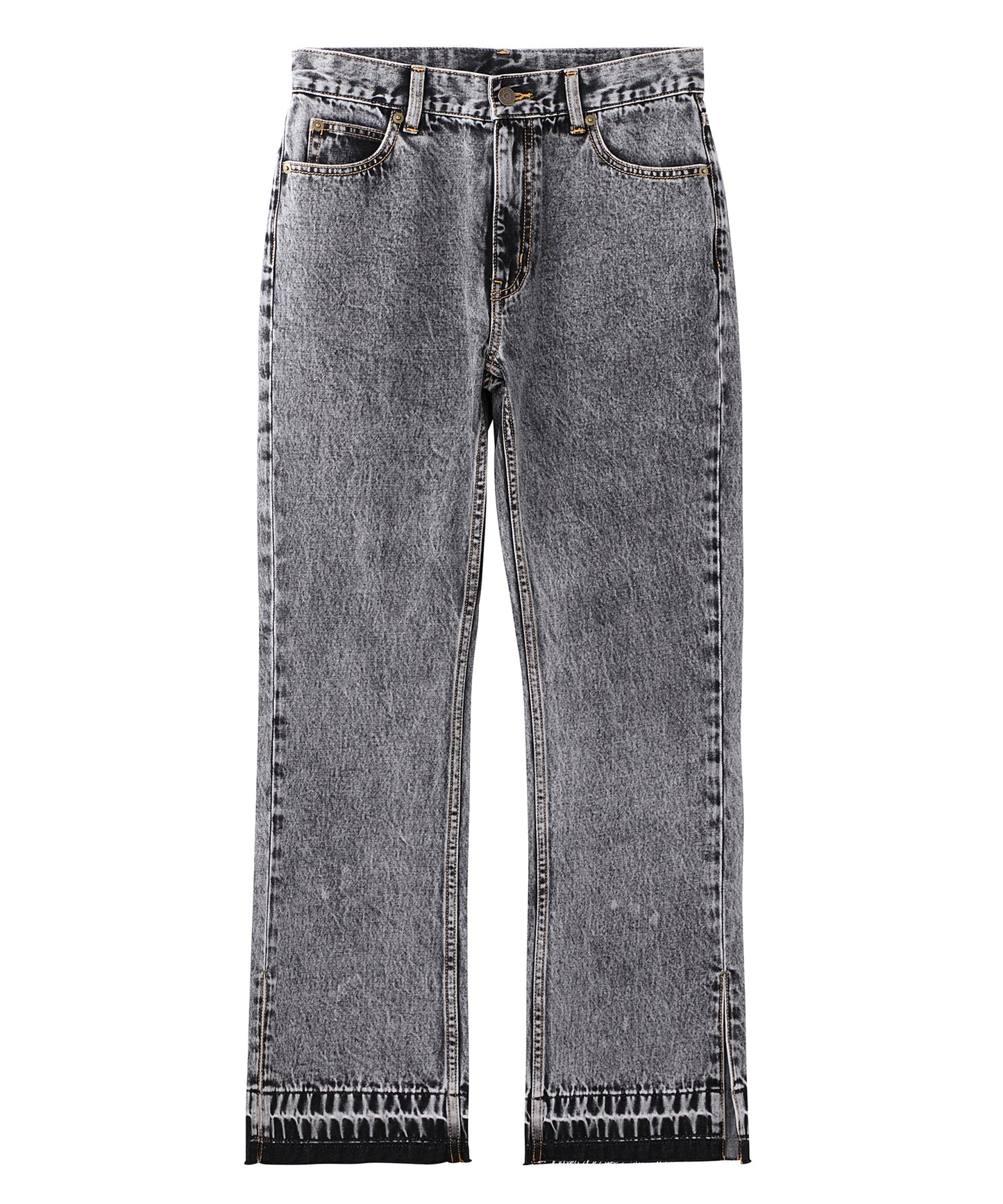 CHEMICAL WASH SIDE SLIT FLARED DENIM PANTS