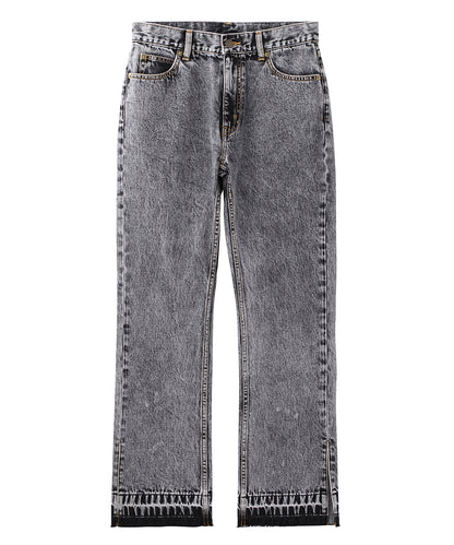 CHEMICAL WASH SIDE SLIT FLARED DENIM PANTS